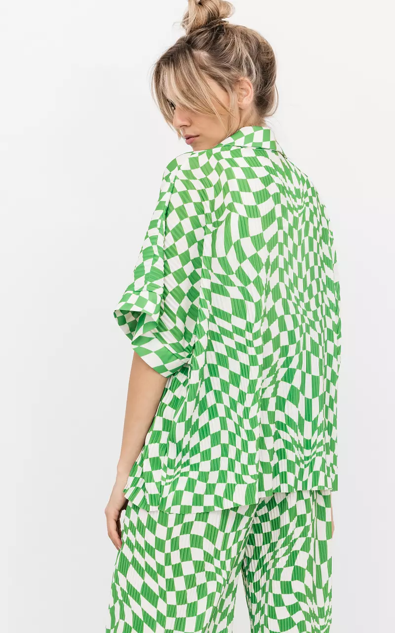 Plissee-Bluse mit Print Weiß Hellgrün