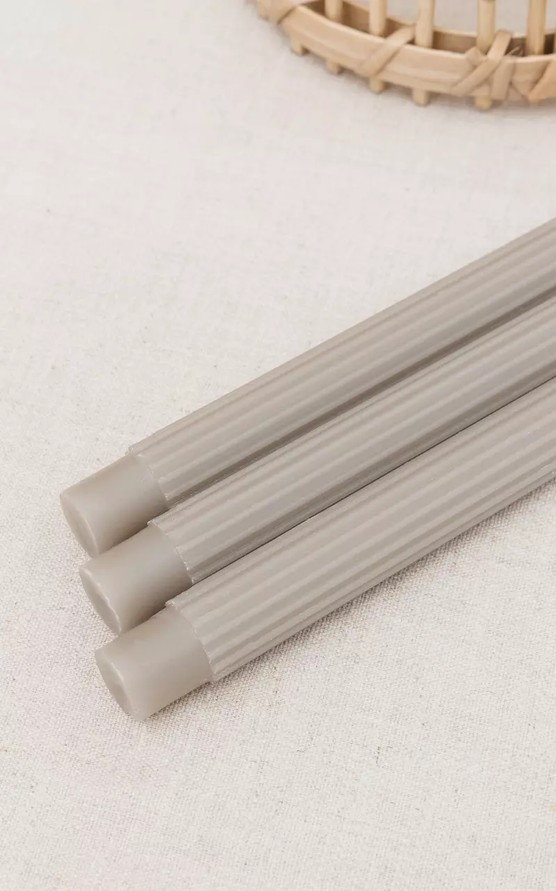 Set of three dinner ribbed candles Grey