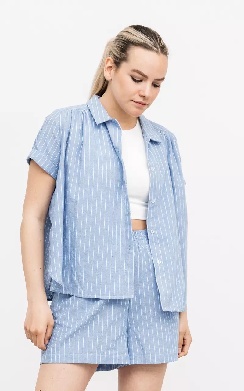 Oversized blouse with striped pattern Blue White