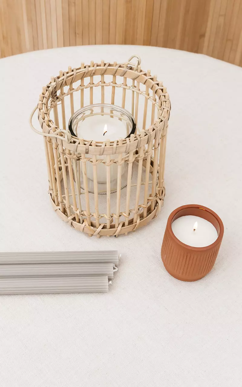 Bamboo lantern with glass  Beige
