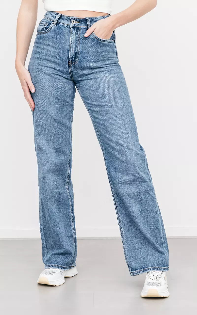 High waist straight fit jeans Blauw