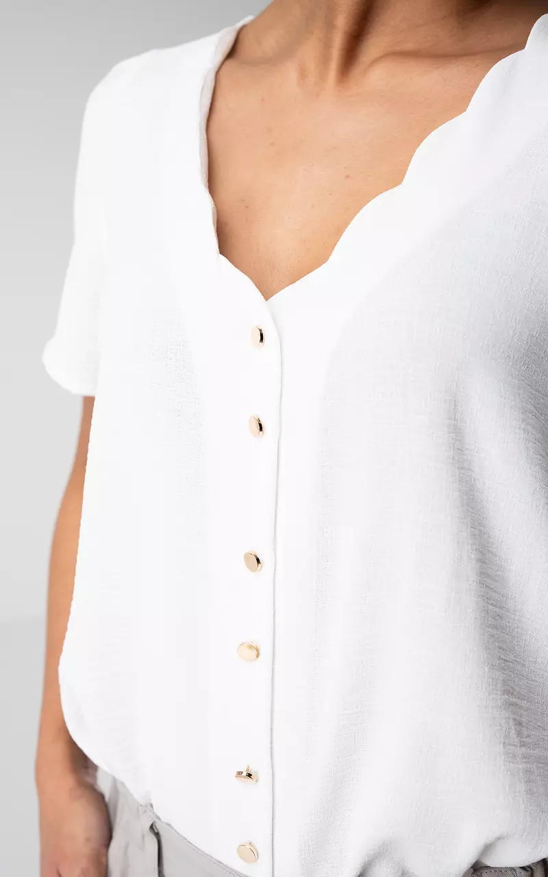 Bluse mit V-Ausschnitt und Knöpfen Weiß