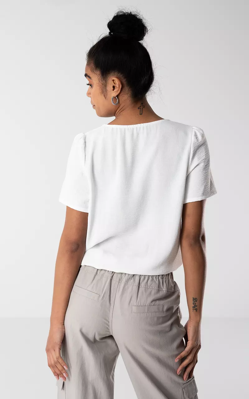V-neck top with buttons White