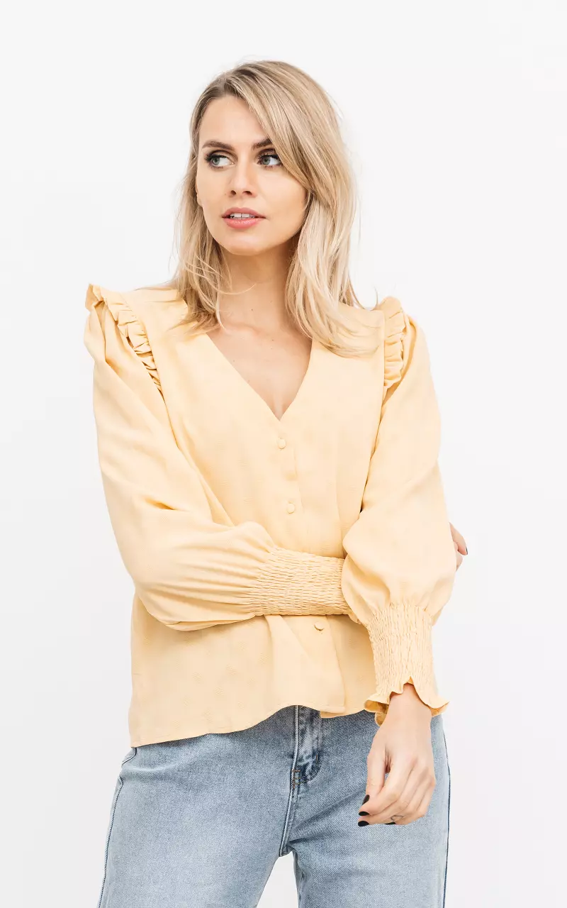 V-neck blouse with ruffles Yellow