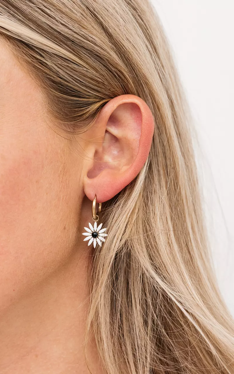 Stainless steel earrings with flower Gold White