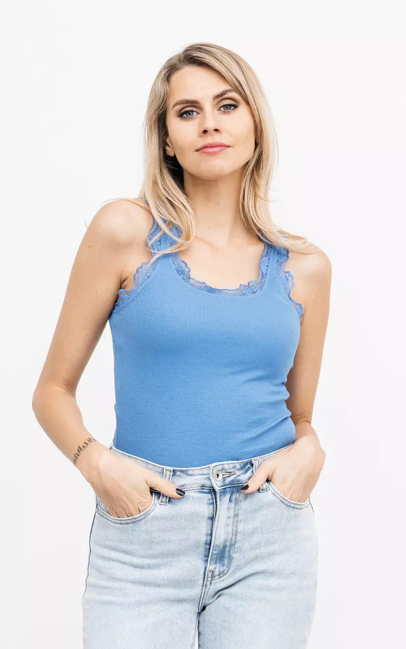 Basic top with lace details Light Blue