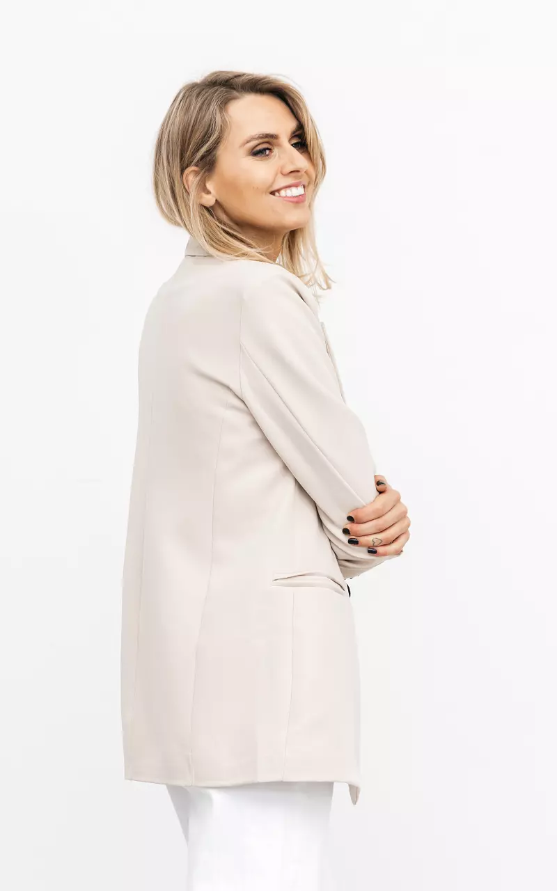 Double-breasted blazer with shoulder pads Beige