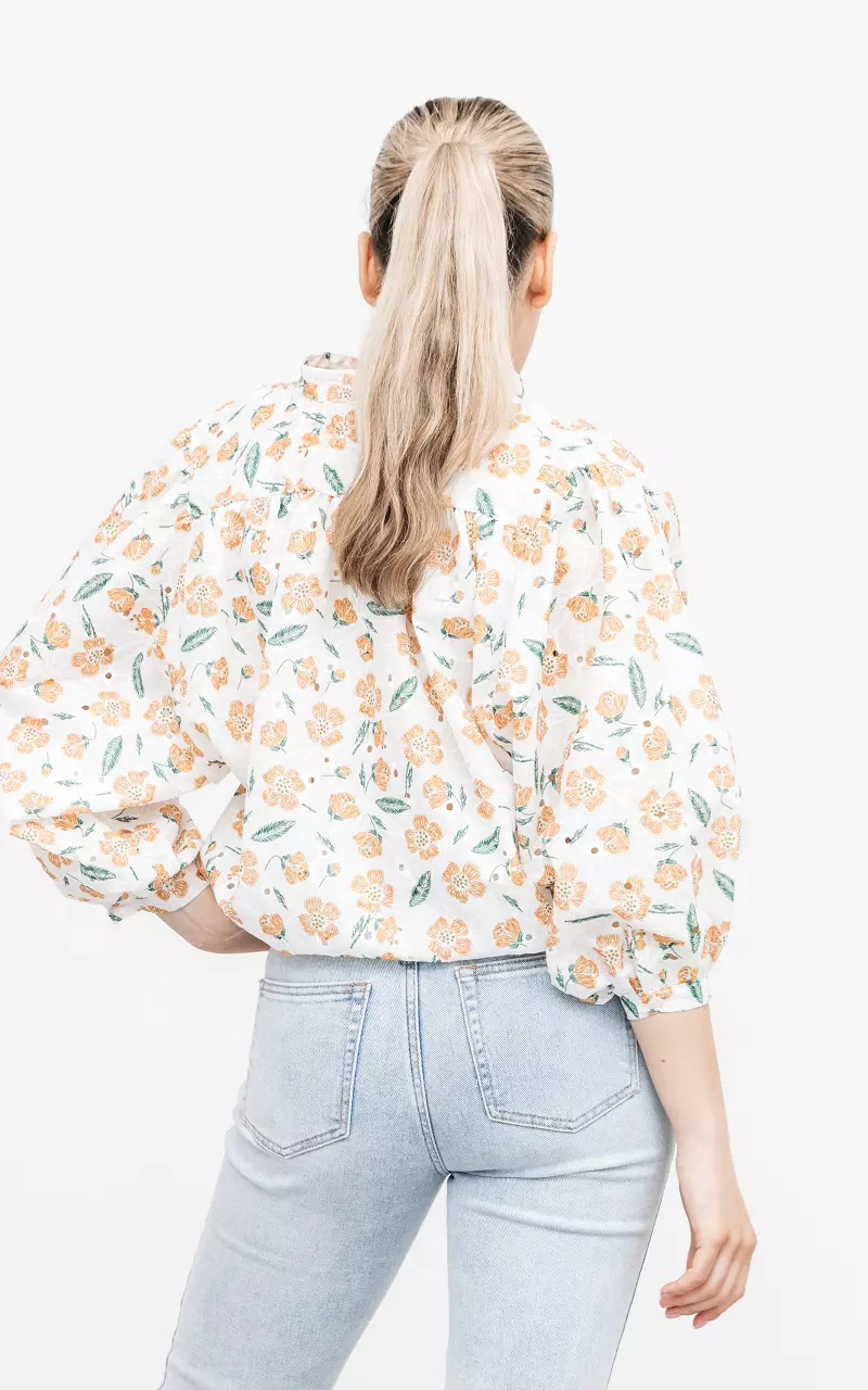 Blouse with floral print White Yellow Ocher