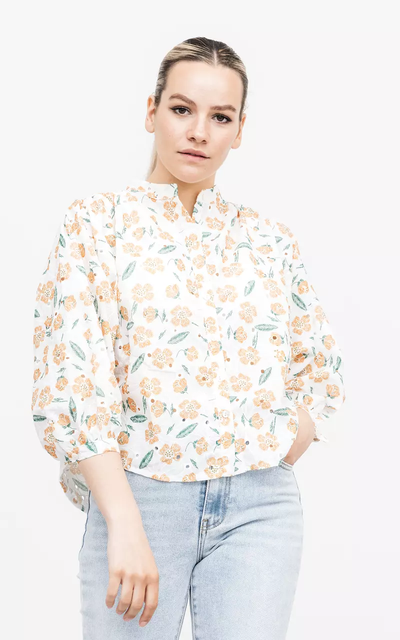 Blouse with floral print White Yellow Ocher