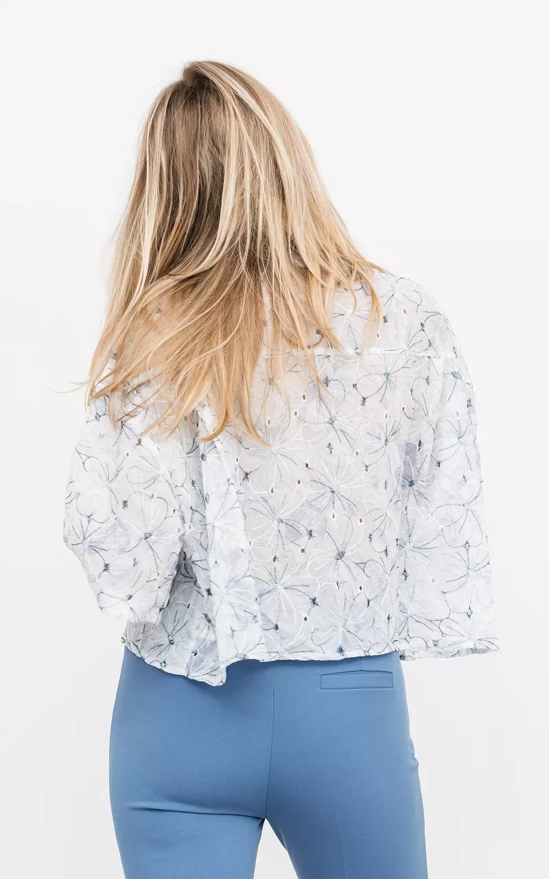 Oversized cropped blouse with embroidery Light Blue
