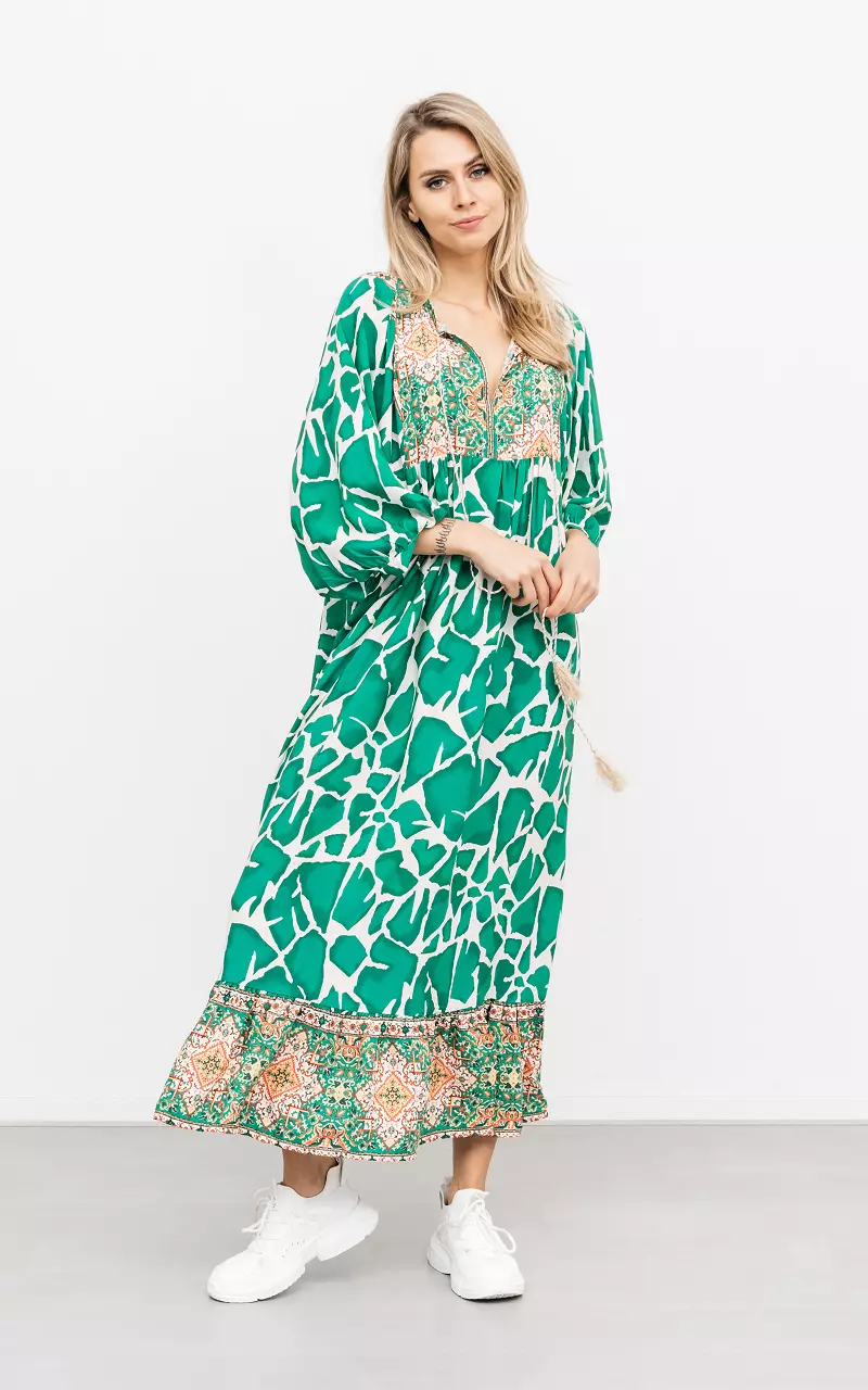 Maxi dress with print Green Beige
