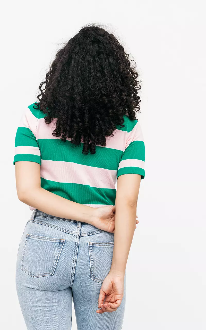 Striped t-shirt with round neck Green Light Pink