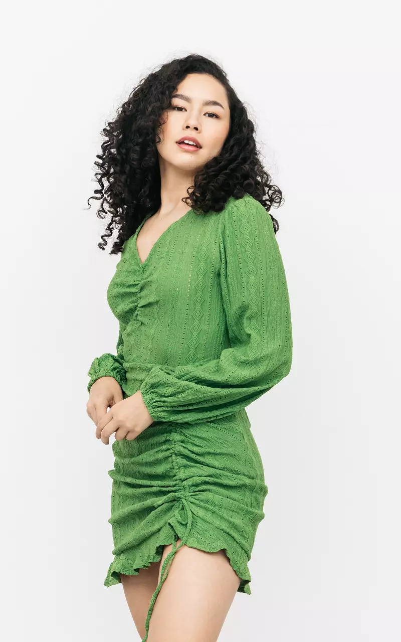 V-hals jurk met plooieffect Groen