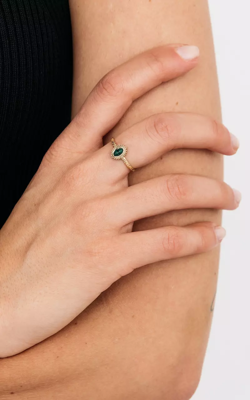 Adjustable ring with coloured stone Gold Green