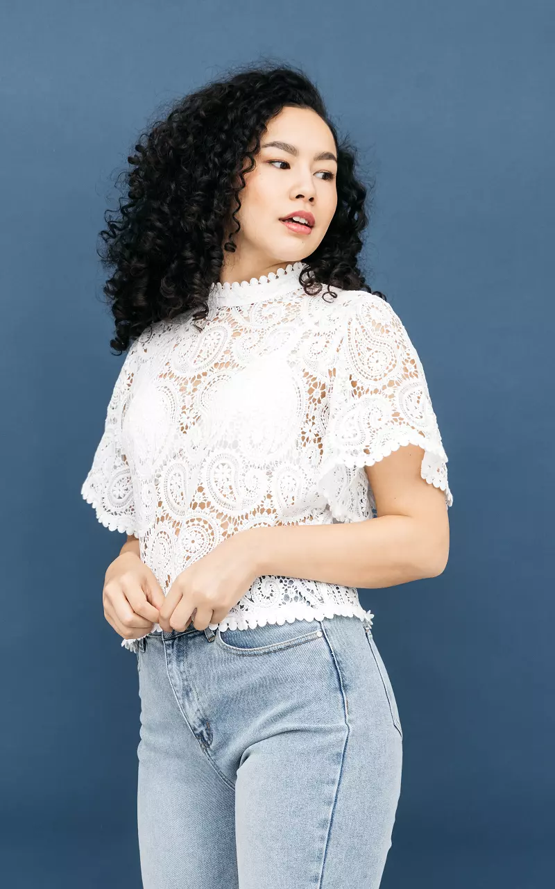 Lace top with high neck White