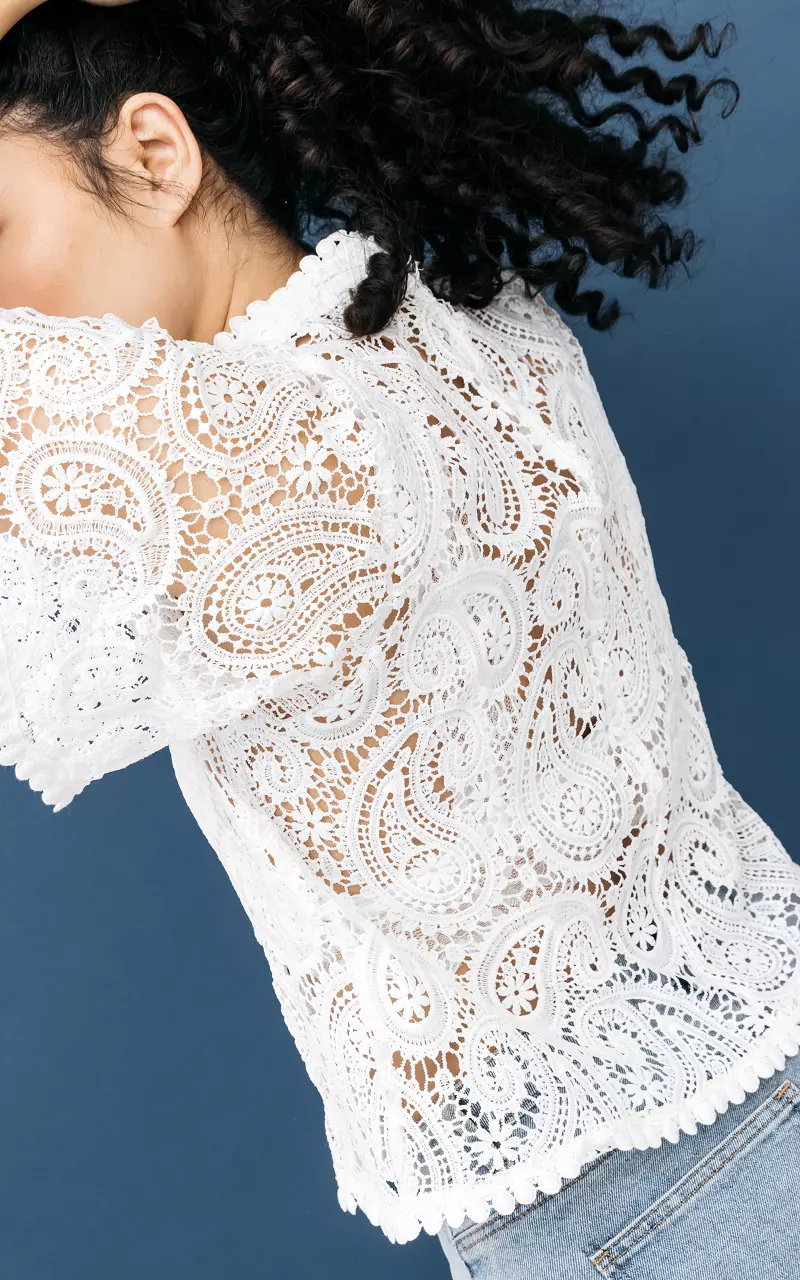 Lace top with high neck White