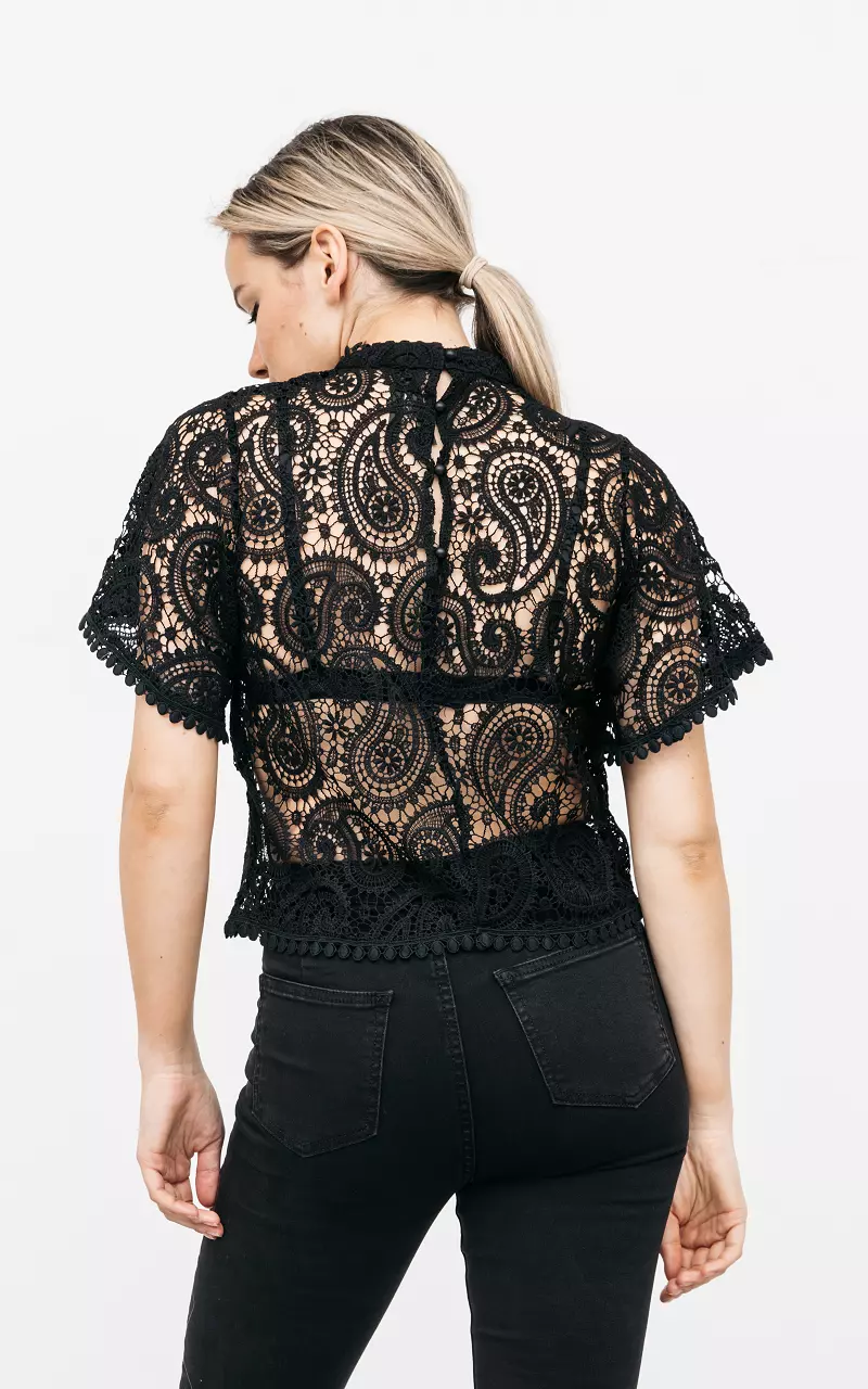 Lace top with high neck Black