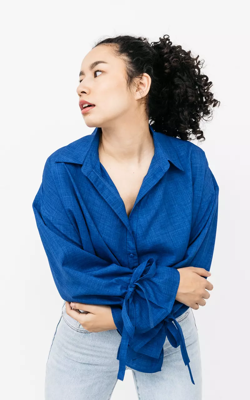 Cropped blouse with waist tie Cobalt Blue