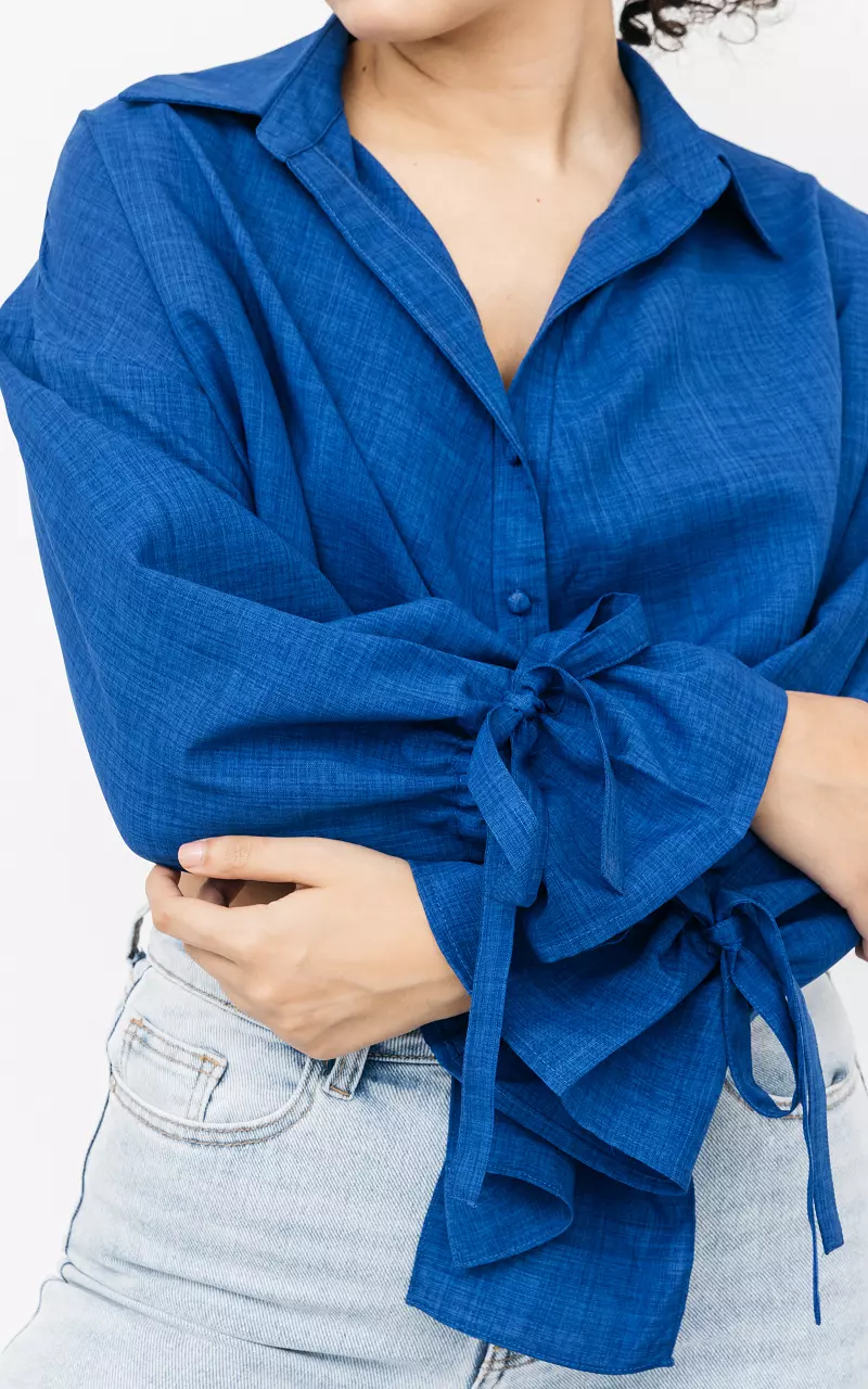 Cropped blouse with tie Cobalt Blue