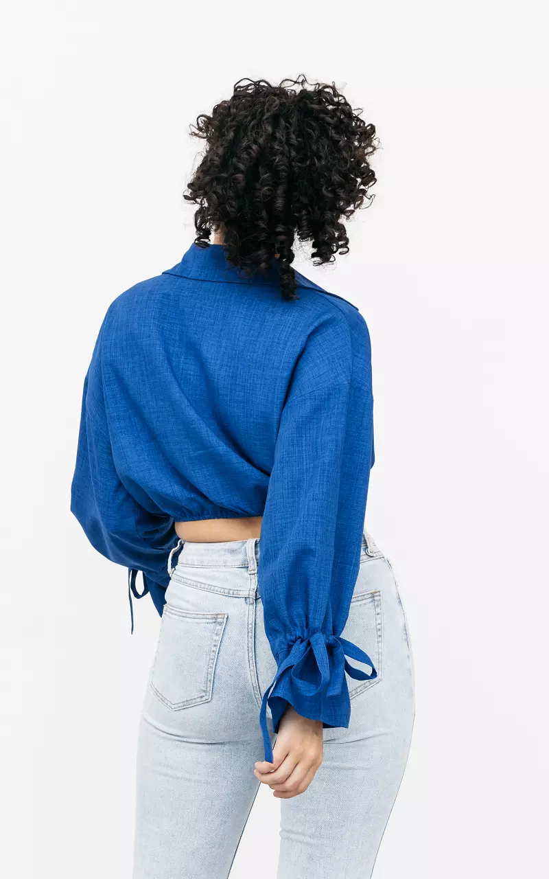 Cropped blouse met strikdetail Kobalt Blauw