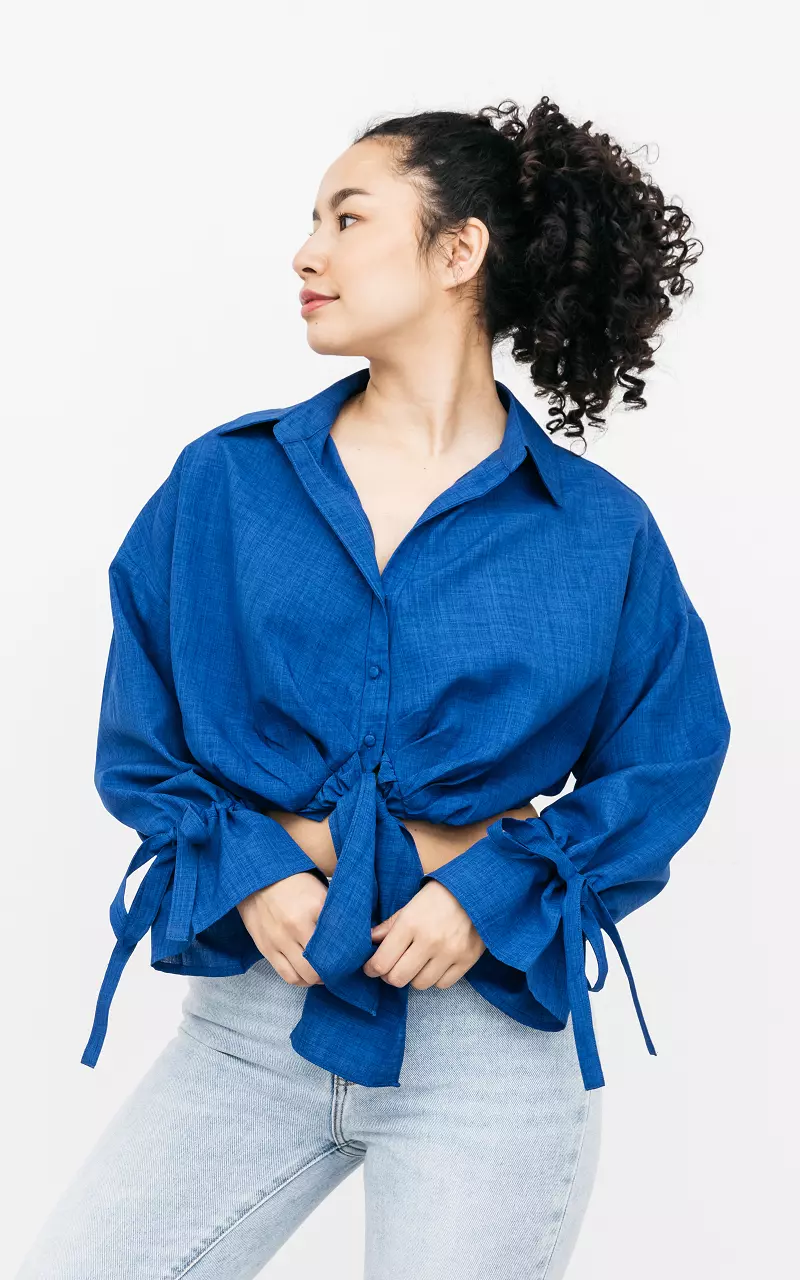 Cropped blouse with tie Cobalt Blue