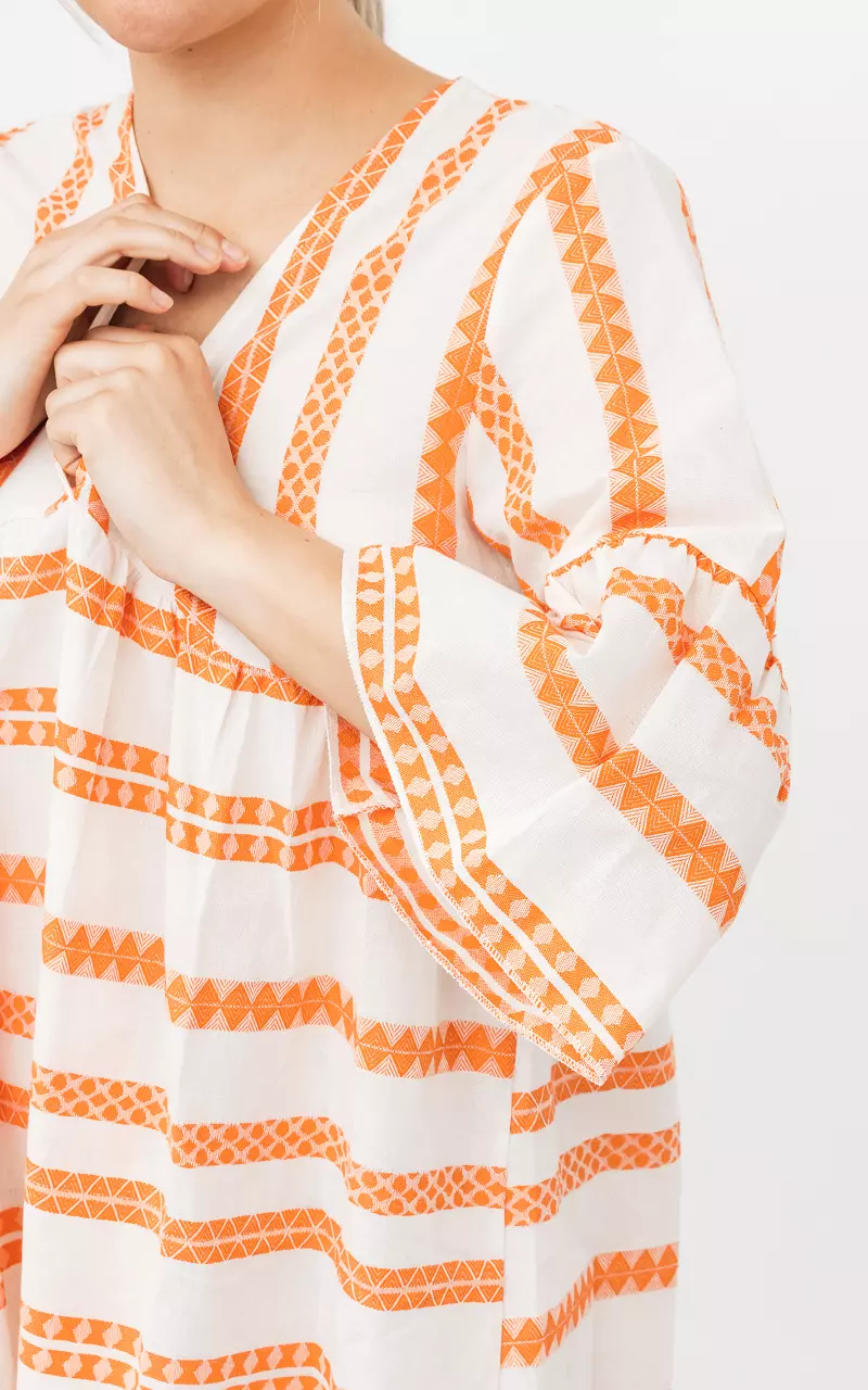 Mini-Kleid mit Trompetenärmeln Weiß Orange