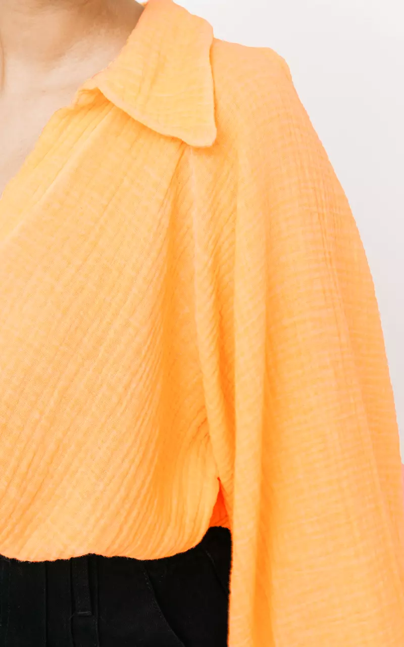 Cotton blouse with v-neck Neon Orange