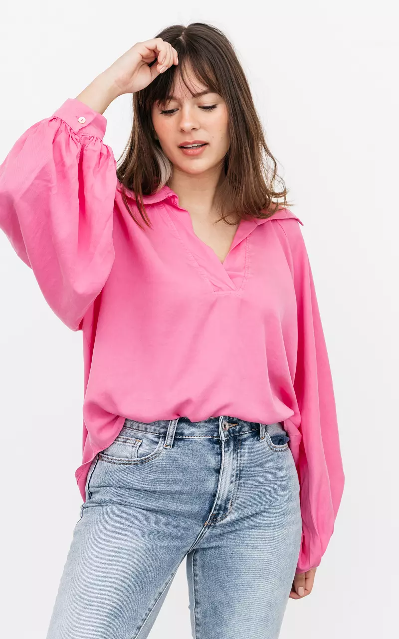 Basic blouse with balloon sleeves Pink
