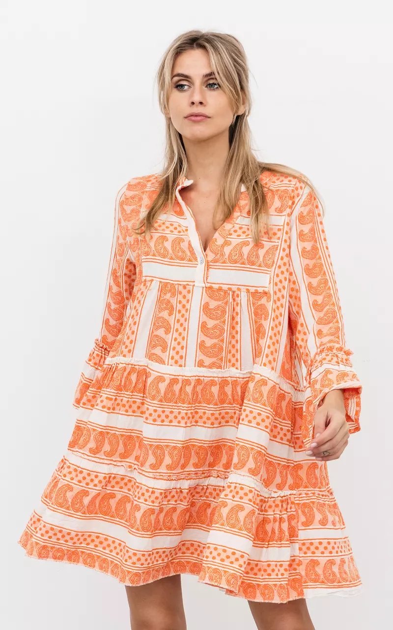 Baumwollkleid mit Paisley-Muster Orange Weiß