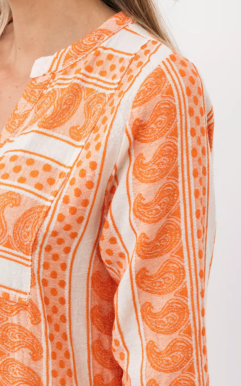 Cotton wide dress with print Orange White