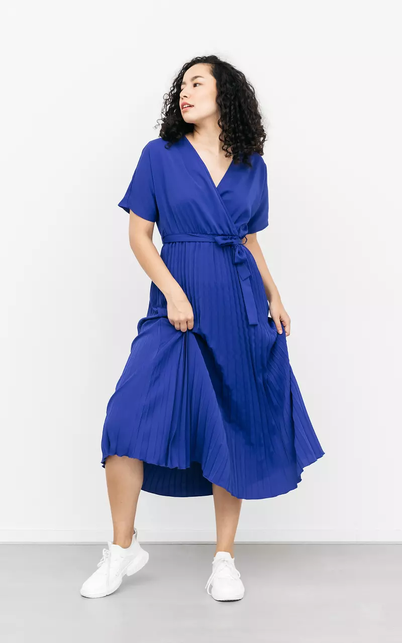 Maxi jurk met plissé Kobalt Blauw