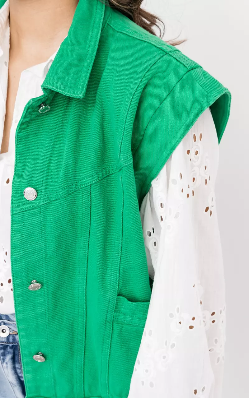Denim waistcoat with pockets Green