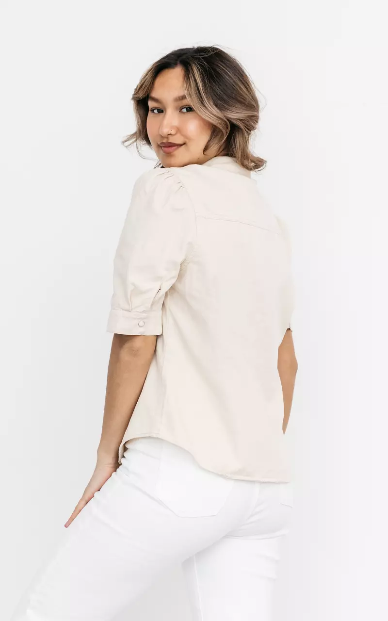 Denim-look blouse with buttons Beige