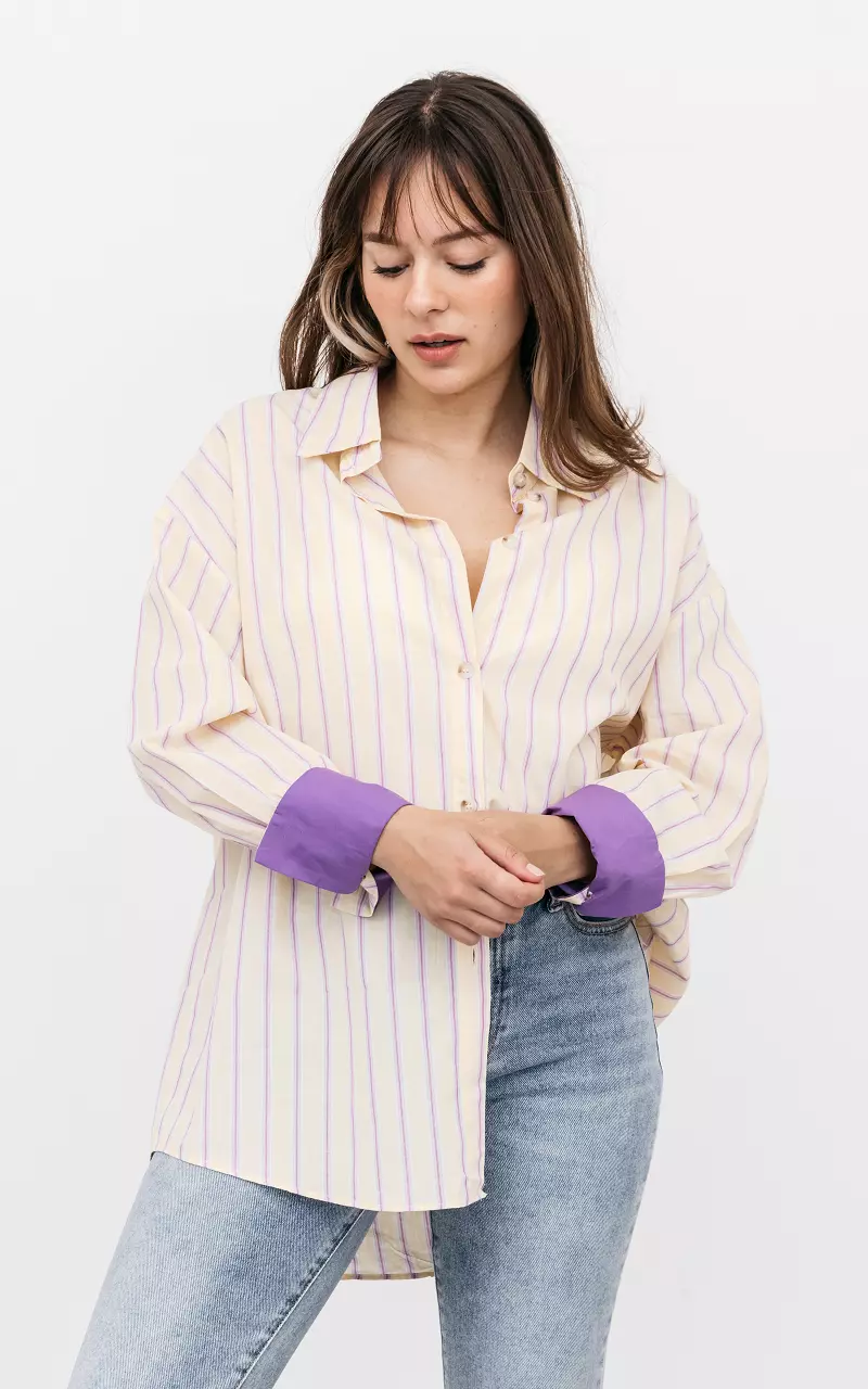 Oversized gestreepte blouse Geel Paars
