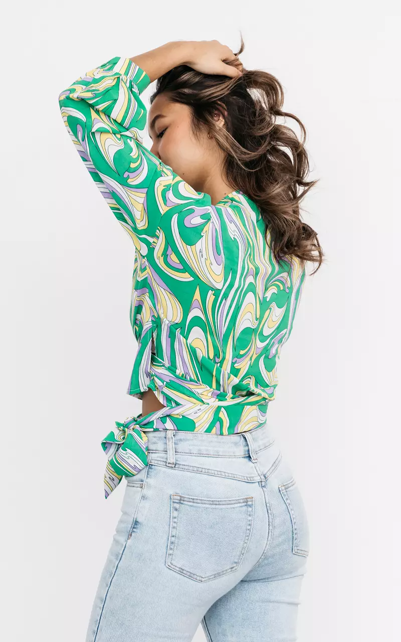 Tied wrap-around top with print Green Yellow