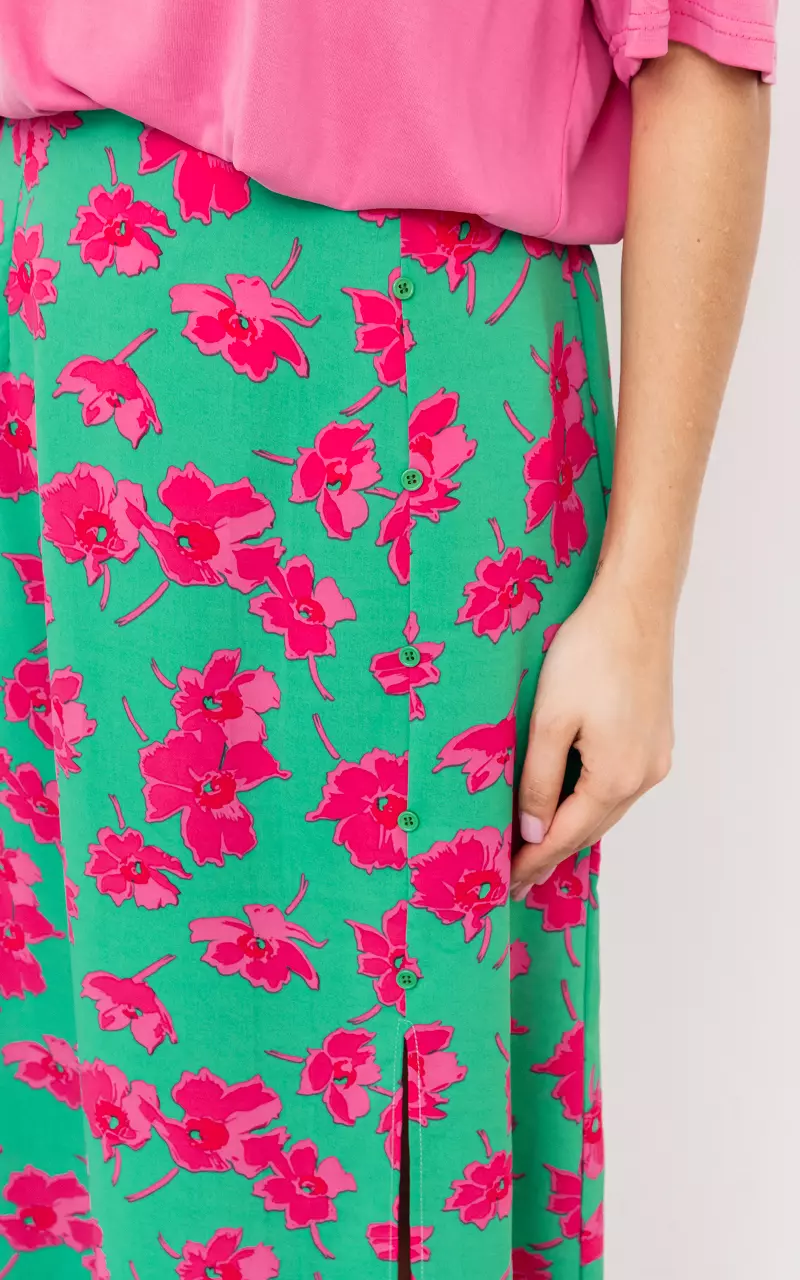 Maxi skirt with floral print Green Fuchsia