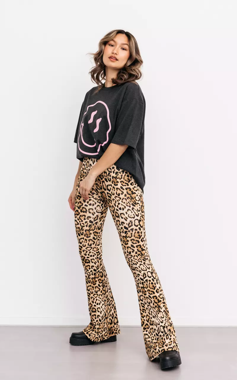 Leopard-print high waist flared pants Leopard