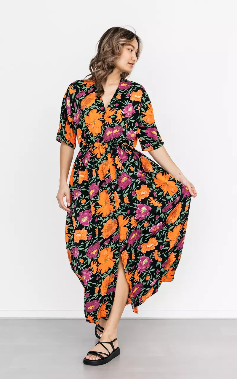 Floral print maxi dress Black Orange