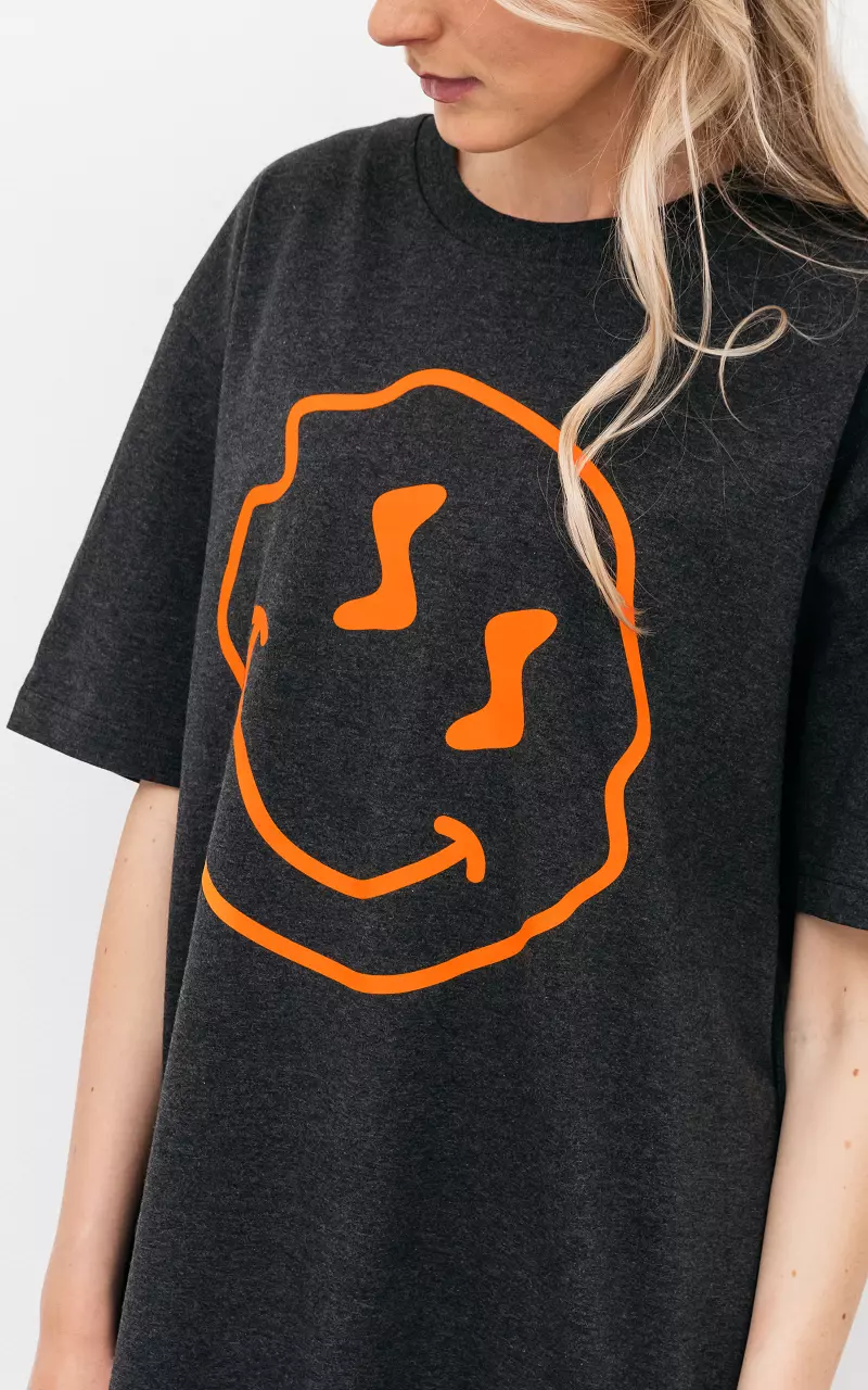 Oversized shirt met smiley Donkergrijs Oranje
