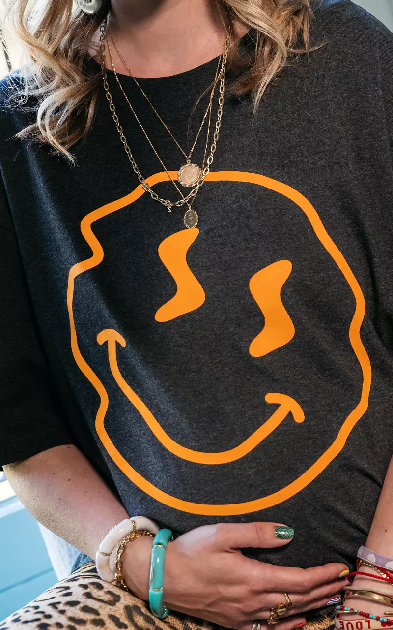 Shirt "Smiley" Dunkelgrau Orange