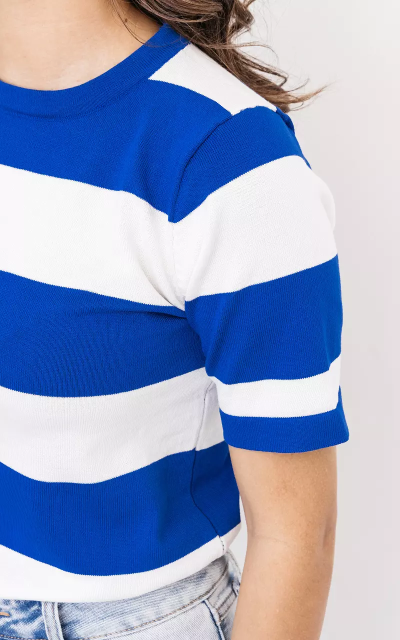 Striped t-shirt with round neck White Blue