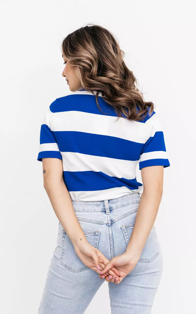 Striped t-shirt with round neck White Blue