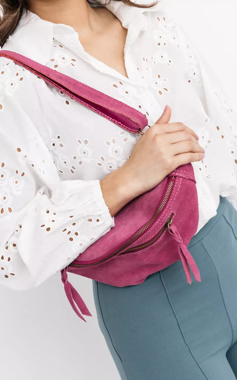 Wildledertasche mit doppeltem Reißverschluss Pink