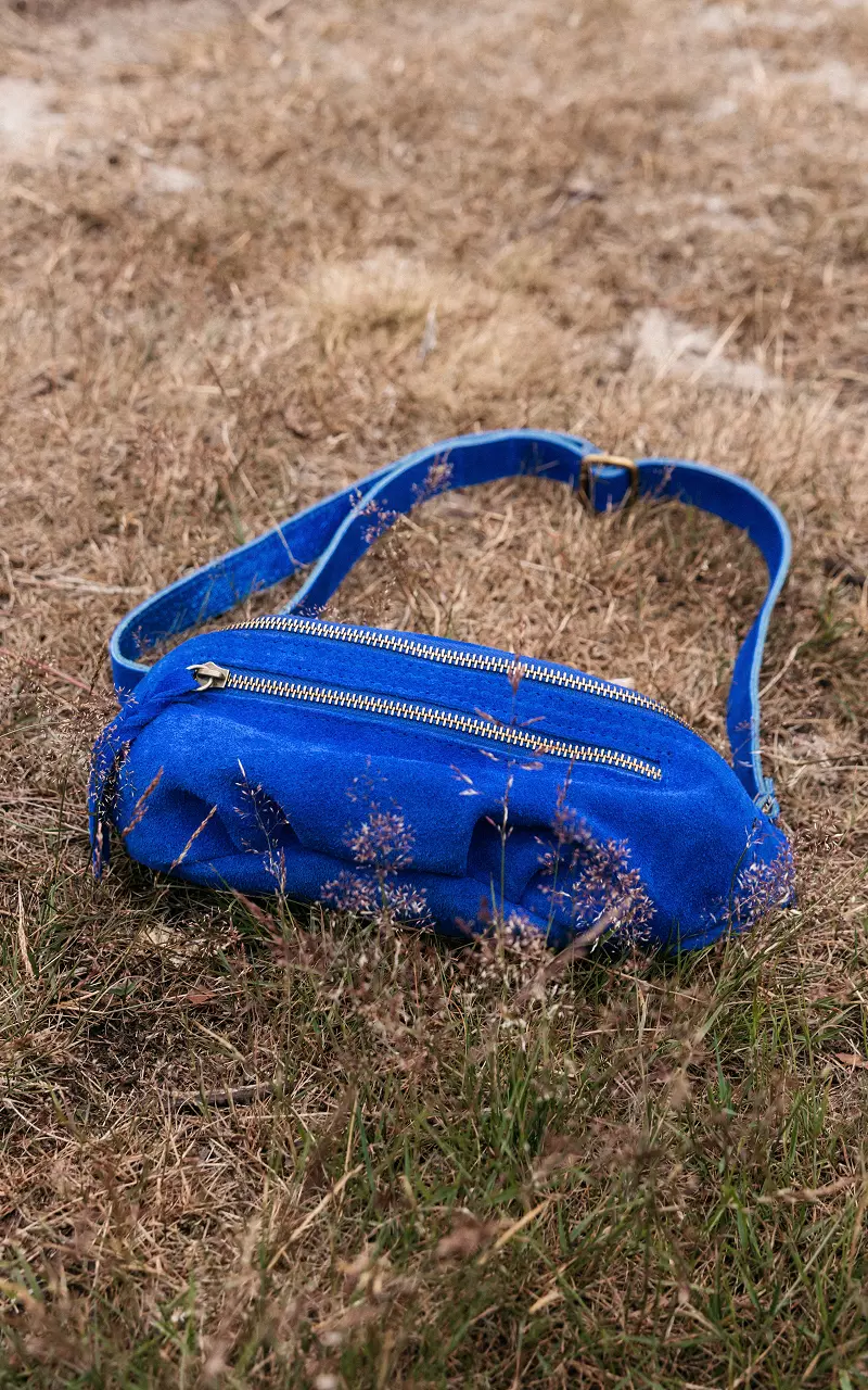 Suede bag with double zip Cobalt Blue