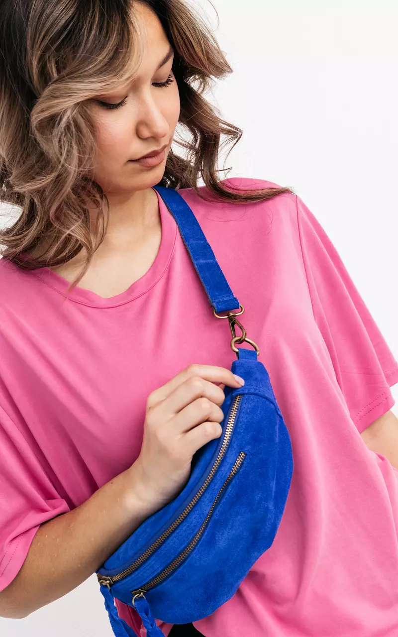Wildledertasche mit doppeltem Reißverschluss Kobaltblau