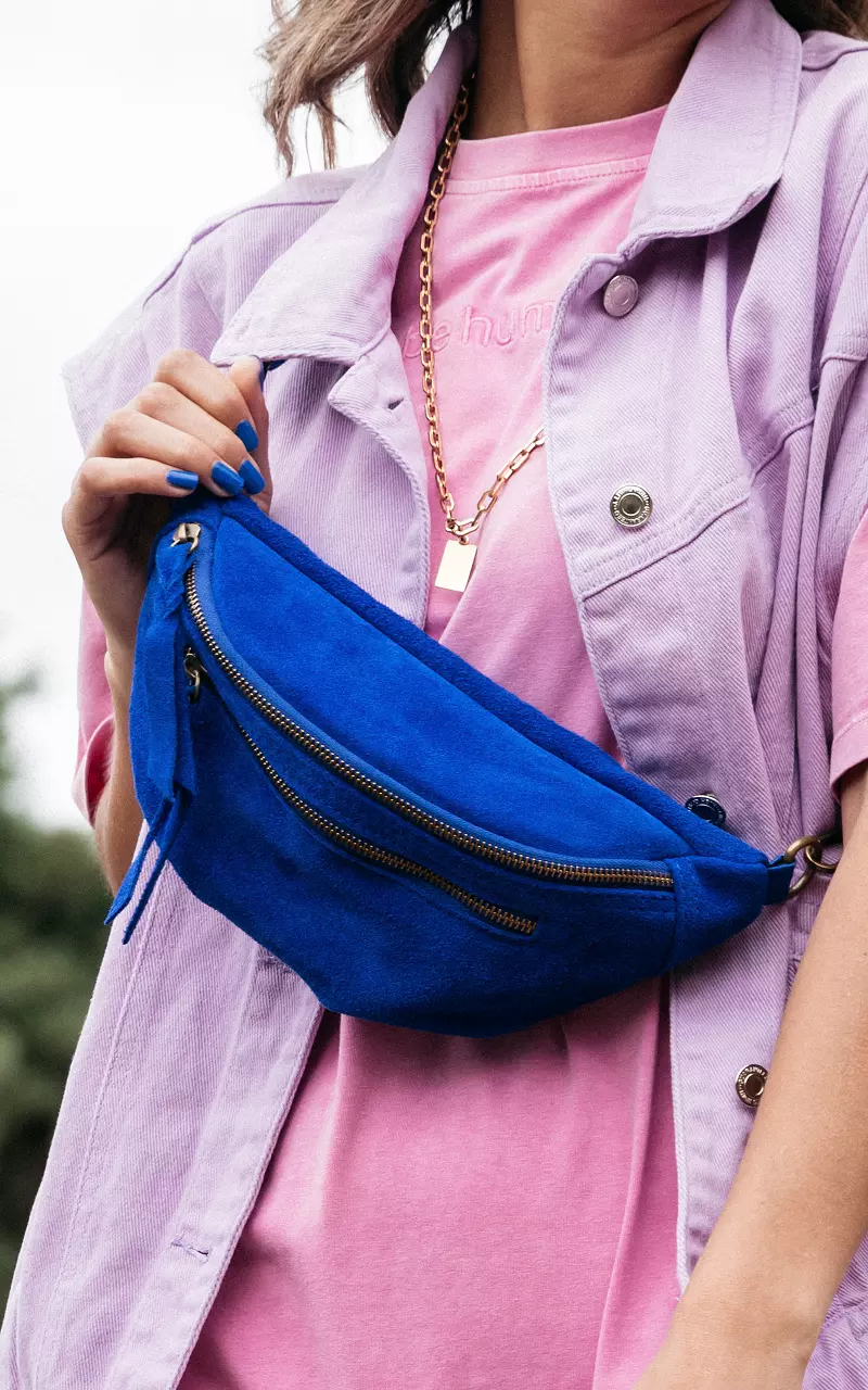 Wildledertasche mit doppeltem Reißverschluss Kobaltblau
