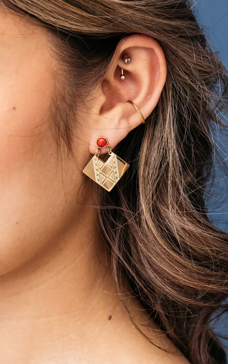 Hübsche Ohrringe mit Stein Gold Rot