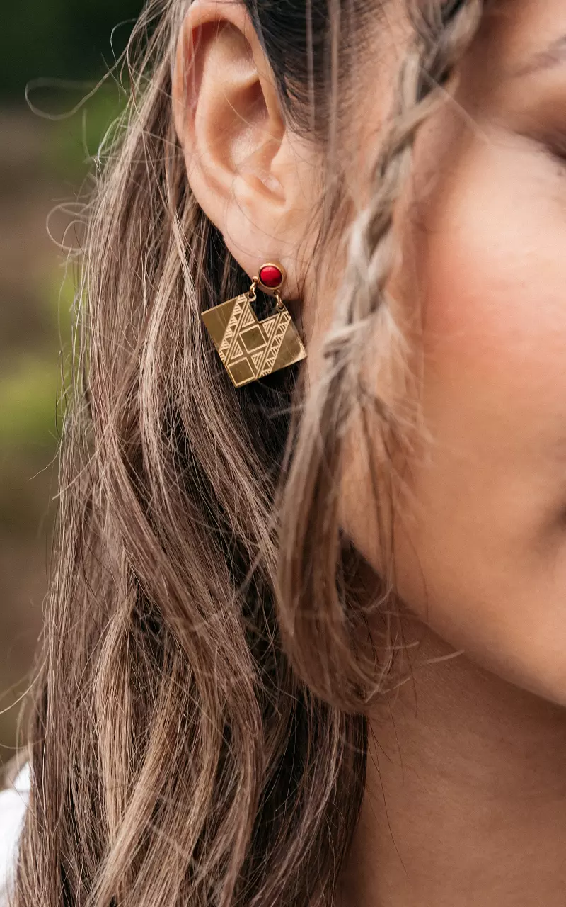 Hübsche Ohrringe mit Stein Gold Rot