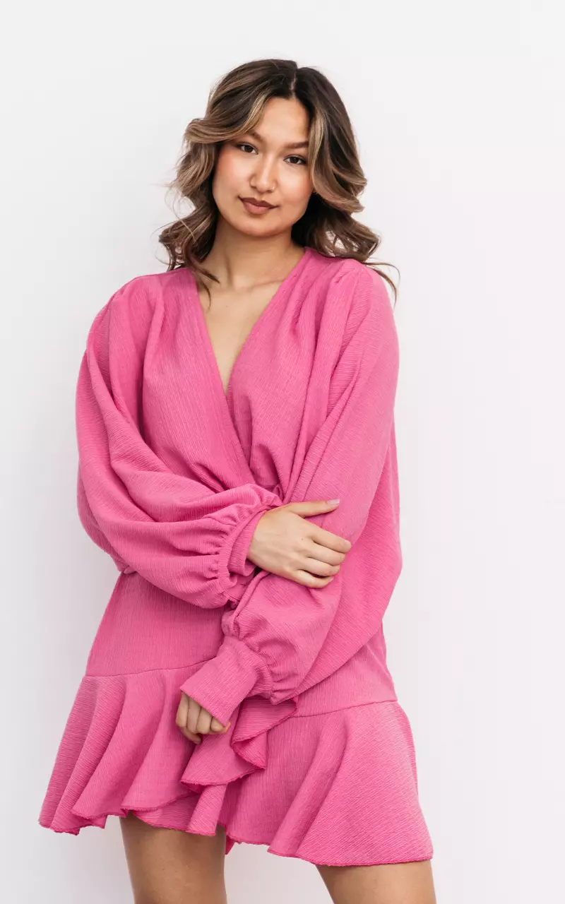 Wrap-around dress with v-neck Pink