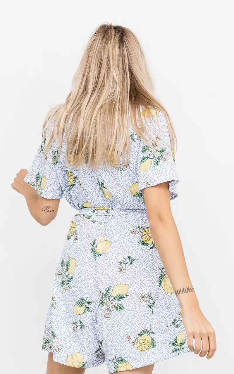 Wrap-around jumpsuit with florals White Light Blue